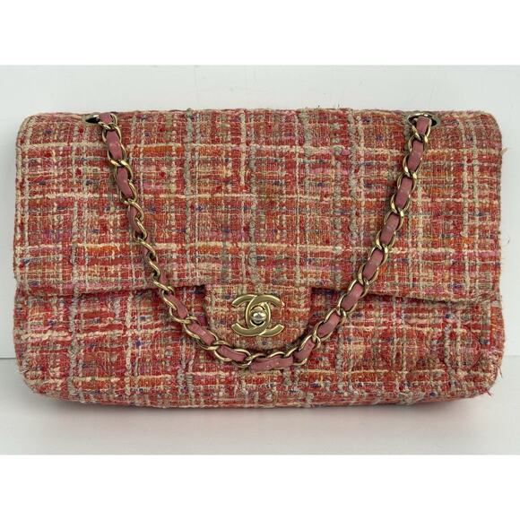 Chanel Classic Medium Multicolor Tweed Double Flap Shoulder Bag B-5 - Picture 2 of 16